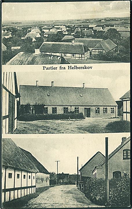 15 øre Karavel på brevkort (Partier fra Helberskov) stemplet Aalborg d. 28.5.1935 og sidestemplet Rutebilbrev til Nørre Sundby.