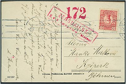 10 öre Gustaf på brevkort fra Stockholm d. 5.7. ca. 1918 til Kyöperk (?), Böhmen. Østrigsk censur fra Tetschen. 