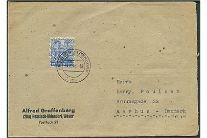 50 pfg. med net-overtryk single på brev fra Hessisch-Oldendorf d. 3.8.1948 til Aarhus, Danmark.