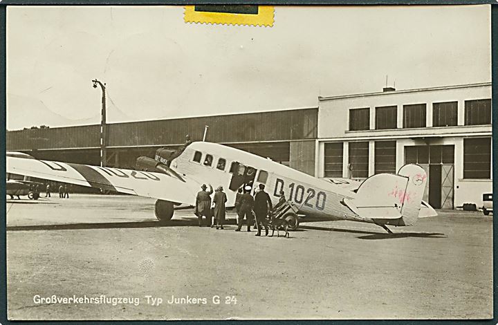 8 pfg. og 10 pfg. Ebert på brevkort (Lufthansa Junkers G24 D-1020 Essen) sendt som luftpost fra Erfurt d. 11.6.1930 til Hannover. Rødt luftstempel: Mit Luftpost befördert Postamt 1 Hannover.