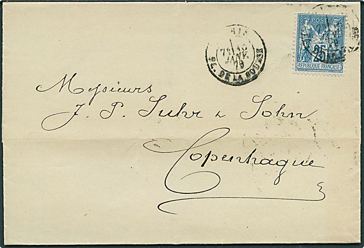 25 c. på brev fra Paris d. 10.1.1879 til Kjøbenhavn, Danmark.