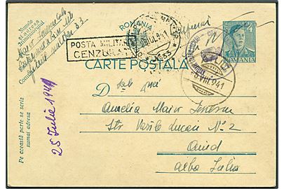 4 Lei helsagsbrevkort benyttet som feltpost med svagt feltpost stempel No. 33 d. 25.7.1941, samt afd.-stempel og militær censur til Aiud.