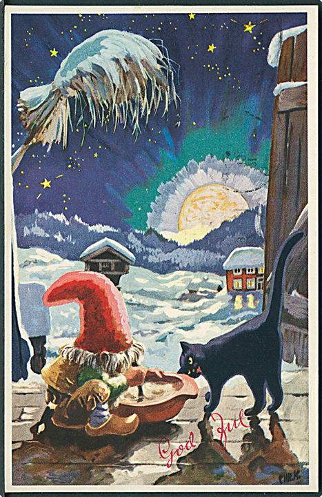 Christian Kittelsen: God Jul. Nisse spiser grød. Oppi no. 159/18. 