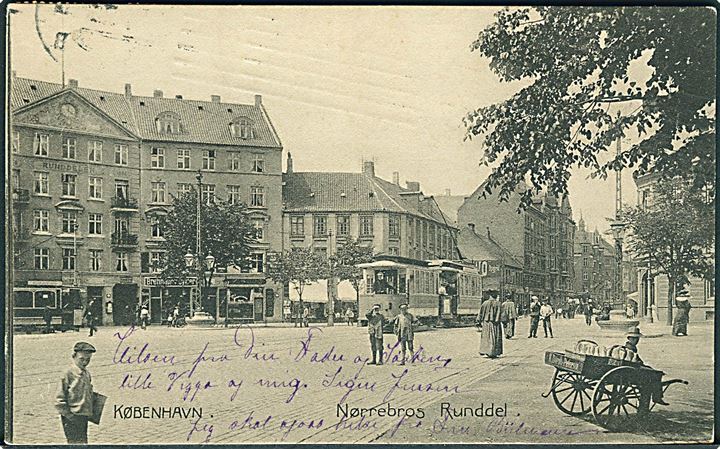 Nørrebros Runddel med Sporvogn, København. Stenders no. 3854.
