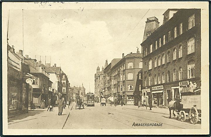 Sporvogn linie 2 på Amagerbrogade, København. Dansk Lystrykkeri no. 985. 
