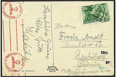 6 f. Regeringsjubilæum single på brevkort stemplet 20.12.1940 til Roskilde, Danmark. Passér-stemplet af den tyske censur.