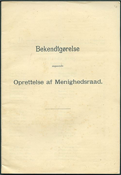 10 øre Tjenestemærke (2) på cirkulære Bekendtgørelse angaaende Oprettelse af Minighedsraad (40 sider) fra Flakkebjerg Provsti stemplet Skjelskør d. 6.11.1922 til Ørslev Bjerge pr. Sdr. Bjerge.