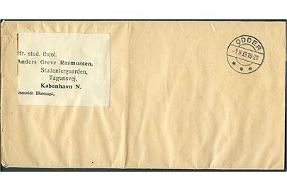 Ufrankeret korsbånd med anmeldt eksemplar stemplet Odder d. 1.11.1939 til København.
