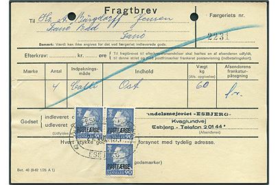 90 øre Fr. IX Postfærgemærke (3) på fragtbrev fra Esbjerg d. 27.7.1971 til Fanø Bad. 2 arkivhuller.