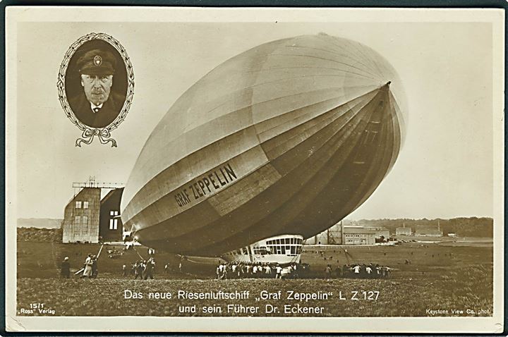 Das neue Reisenluftschiff Graf Zeppelin L Z 127 und sein Führer Dr. Eckener. Ross forlag no. 15/1. Fotokort. 