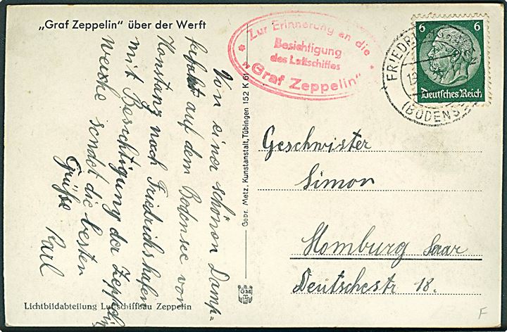 Graf Zeppelin über der Werft. Lichtbildabteilung Luftschiibau Zeppelin. Metz. Kunstanstalt no. 152 K 61. Fotokort. 