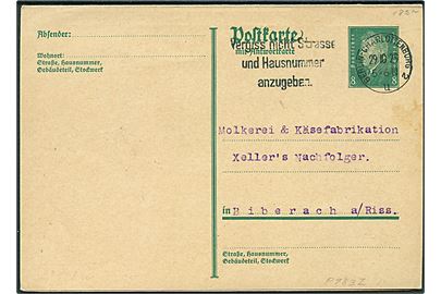 8 pfg. Ebert dobbelt helsagsbrevkort fra Berlin d. 29.10.1925 til Biberach. Vedhængende brugt svardel stemplet Biberach d. 1.11.1925 til Berlin.