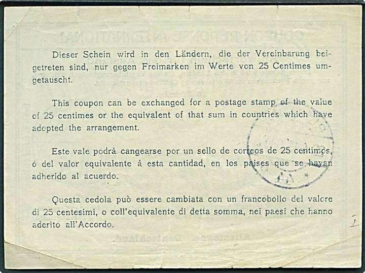 25 pfg. International Sverkupon stemplet Berlin d. 28.4.1915.