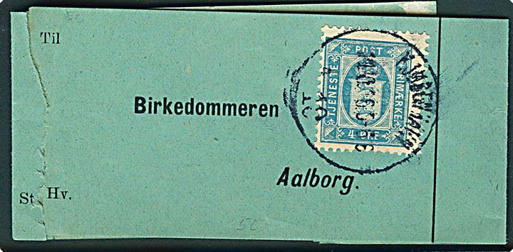 4 øre Tjenestemærke single på lille korsbånd fra Kjøbenhavns Politi sendt som tryksag fra Kjøbenhavn d. 14.10.1916 til Aalborg.