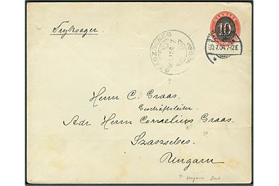 10/8 øre provisorisk helsagskuvert sendt som 2. vægtkl. tryksag fra Aarhus d. 30.7.1904 til Szaszsebes i Ungarn. God destination.