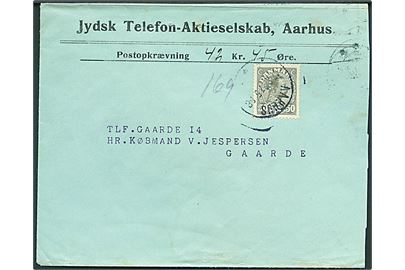 50 øre Chr. X med perfin J.T.A. på fortrykt kuvert fra Jydsk Telefon-Aktieselskab sendt med postopkrævning fra Aarhus d. 17.2.1927 til Gaarde.