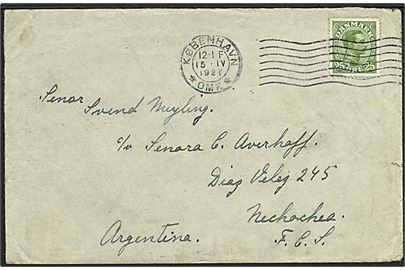 25 øre Chr. X single på brev fra København d. 15.4.1927 til Nechochea, Argentina.