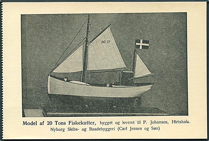Model af 20 Tons Fiskekutter, bygget og leveret af P. Johansen, Hirtshals. Nyborg Skibs og Baadebyggeri (Carl Jensen & Søn). Nyborg Bogtrykkeri u/no. 