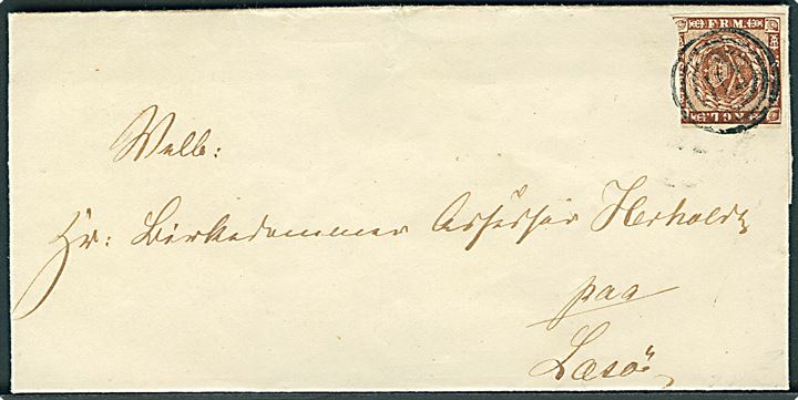 4 sk. 1858 udg. på brev annulleret med nr.stempel 112 (Sæby) til Læsø. I december 1859 manglede Sæby postkontor dagstempel, da det var indsendt til reparation.