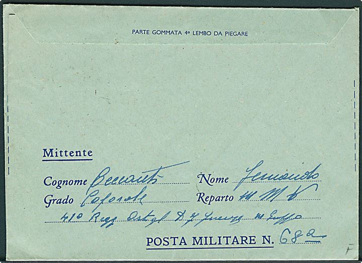 Ufrankeret feltpost korrespondancekort stemplet Posta Militare No. 68 (= Dibra, Jugoslavien) d. 28.1.1942 til Italien.