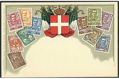 Frimærkepostkort med mærker fra Italien. O. Zieher no. 9.