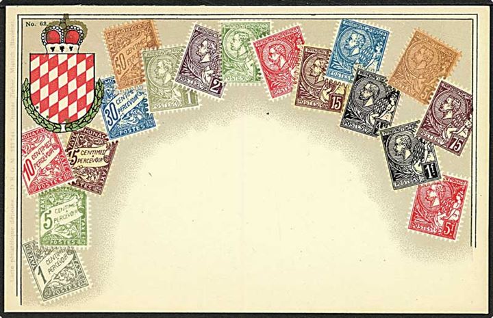 Frimærkepostkort med mærker fra Monaco. No. 64.