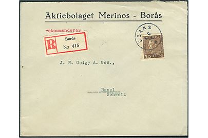 45 öre Gustaf single på anbefalet brev fra Borås d. 3.6.1934 til Basel, Schweiz.