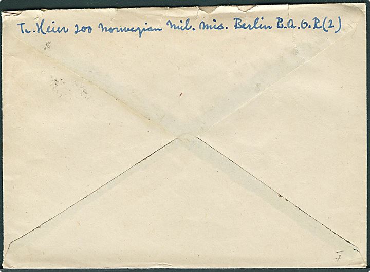 Britisk 5d George VI på O.A.S. Air Mail brev stemplet Field Post Office 737 (= Berlin) d. 12.1.1949 til General Tobiesen, Blindern, Norge. Fra officer ved 200 Norwegian Mil. Mis. Berlin BAOR (2). Fuldt indhold.