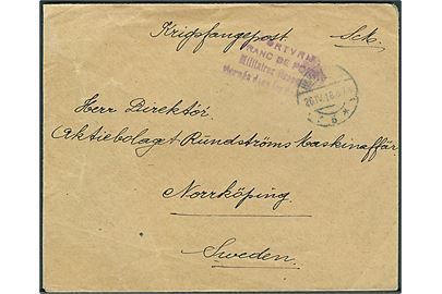 Ufrankeret interneret forsendelse fra interneret belgisk soldat i Harderwijk d. 26.4.1918 til Norrköping, Sverige.