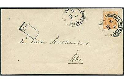 20 pen. Våben helsagskuvert stemplet Helsingfors Poststation d. 18.2.1888 til Åbo.