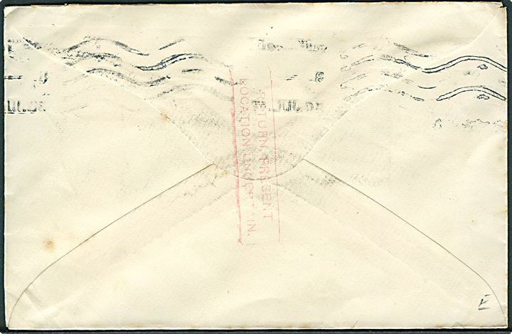 1d George V på brev fra Birmingham d. 30.7.1917 til sømand ombord på HMS (?) c/o GPO London. Stemplet Unclaimed in R.N. Barracks, Devonport og på bagsiden rammestempel Return, present location uncertain.