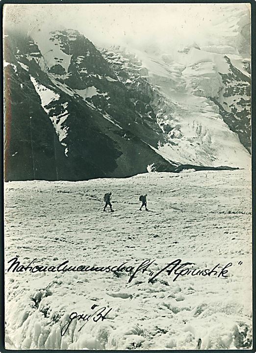 2 kop. og 4 kop. på ekspeditions-brevkort (Nationalmannschaft Alpinistik) dateret Basislager Fortambek Gletscher i Tadzjikistan d. 3.8.1977 i forbindelse med bestigning af det 7105 m. høje bjerg Peak Korzhenenskaya stemplet i Osh, Kirgiristan d. 10.8.1977 til Dresden, DDR.