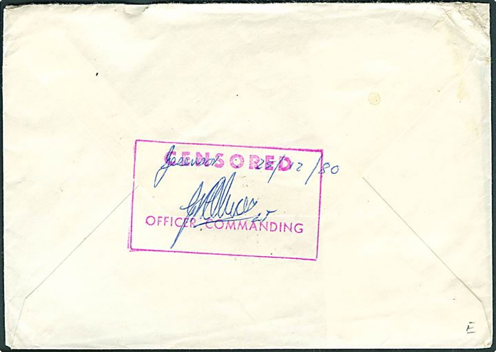 Ufrankeret feltpostbrev fra Field Post Office 2.21 (= Oshakati, Namibia) d. 31.1.1981 til Pretoria - eftersendt til Mailand Depot. På bagsiden stort censurstempel.
