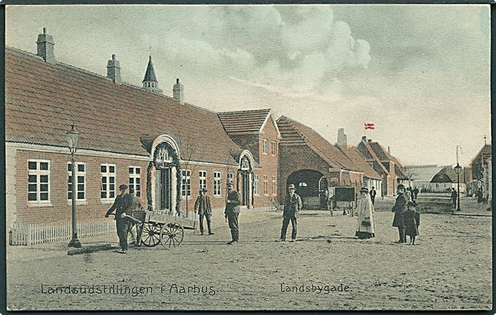 Landsudstillingen i Aarhus. Landsbygade. Stenders no. 18412. (Limrester på adressesiden). 