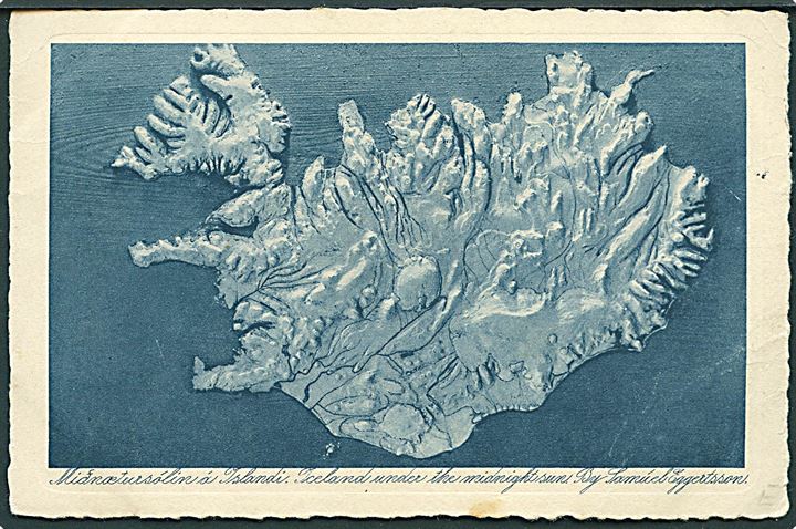 10 aur Chr. X på brevkort (Kort over Island) fra Reykjavik d. 25.9.1929 til Glostrup, Danmark.