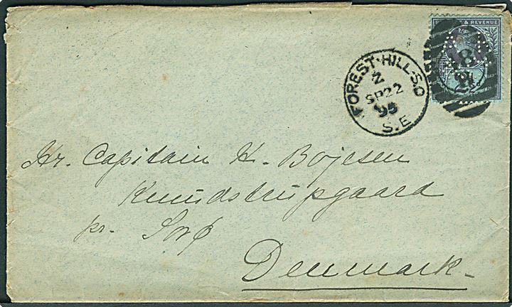 2½d Victoria med perfin AR&Co på brev stemplet Forest-Hill/48B d. 22.9.1895 til Knudstrupgaard pr. Sorø, Danmark.
