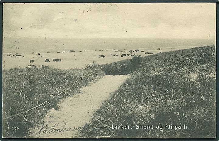 5 øre Chr. X i parstykke på brevkort fra Løkken (Strand og Klipparti) annulleret med bureaustempel Hjørring - Aabybro T.6 d. 6.7.1914 til Nykarleby, Finland - eftersendt til Wasa. Godt bureaustempel.
