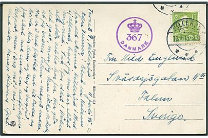 15 øre Chr. X på brevkort fra Hillerød d. 12.7.1945 til Falun, Sverige. Dansk efterkrigscensur (krone)/367/Danmark.