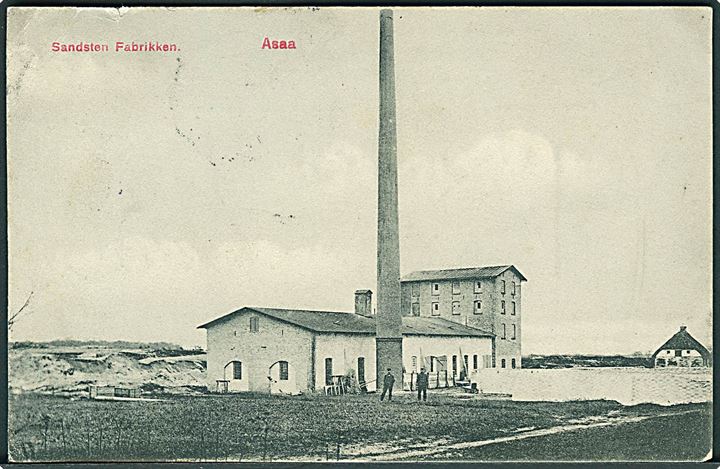 Sandsted Fabrikken i Asaa. J. J. N. no. 1702. Frankeret med 5 øre Fr. VIII og Julemærke 1908 annulleret med sent anvendt lapidar stempel Asaa d. 23.12.1908 til Nørager pr. Allingaabro.