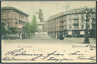 Niels Juels Statue i København. Hotel L'Europe ses til højre. Ed. F. Ph. & Co. no. 616.  