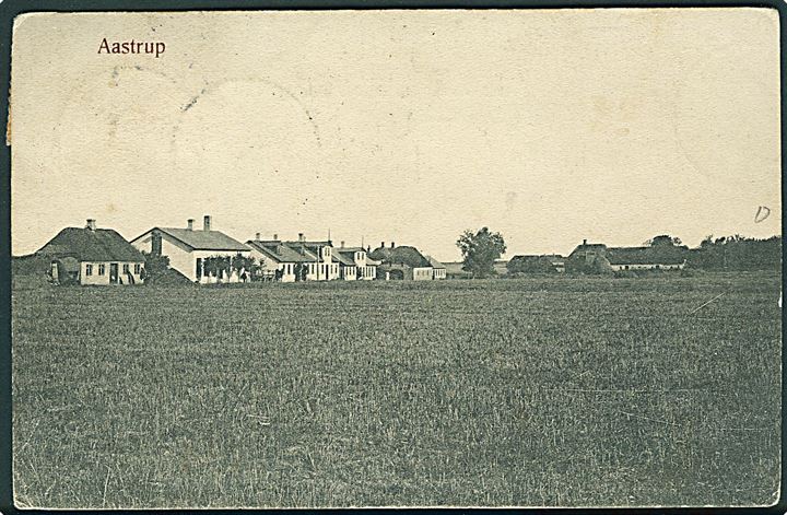 2 øre og 3 øre Bølgelinie på brevkort (Udsigt mod Aastrup) stemplet Holsted d. 4.5.1910 til Herning - eftersendt til Arnborg og siden til Brande. Stjernestempel Arnborg.