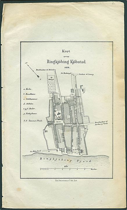 Ringkjøbing Kjöbstad 1858. Bykort 14x22 cm fra Trap Danmark 1. udg. (1856-1859).