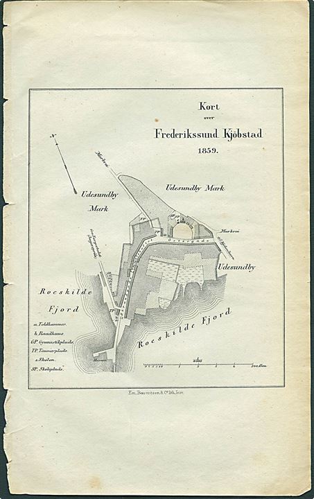 Frederikssund Kjöbstad 1859. Bykort 14x22 cm fra Trap Danmark 1. udg. (1856-1859).