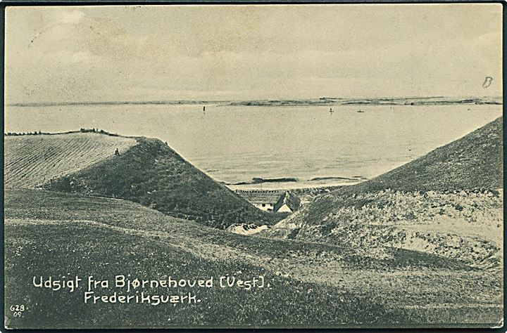 5 øre Chr. X på brevkort (Udsigt fra Bjørnehoved, Frederiksværk) annulleret med brotype IIIb Hillerød * d. 24.7.1915 til Firgaarde Børnehjem, Ry St.