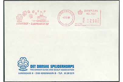 250 øre firmafranko Ledertræf - 3. September '88/København (PB4334) d. 8.6.1988 på uadresseret fortrykt kuvert fra Det danske Spejderkorps.