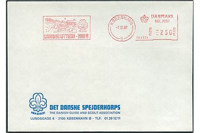 250 øre firmafranko Landslotteri - 1988/København (P.B.4334) d. 7.12.1987 på uadresseret fortrykt kuvert fra Det danske Spejderkorps.