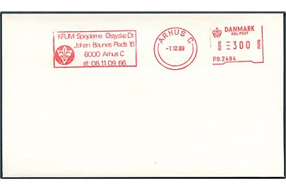 300 øre firmafranko KFUM-Spejderne Østjyske Dt. ... (P.B.2484) d. 7.12.1989 på uadresseret kuvert.