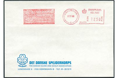 250 øre firmafranko Det danske Spejderkorps ..../København (P.B.4334) d. 17.11.1986 på uadresseret fortrykt kuvert fra Det danske Spejderkorps.