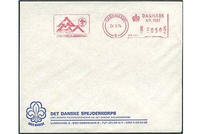 50 øre firmafranko Nordjamb75 14th World Jamboree/København (P.B.494) d. 24.9.1974 på uadresseret fortrykt kuvert fra Det danske Spejderkorps.