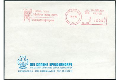 250 øre firmafranko Raske børn hjælper syge børn / Spejderhjælpen/København (P.B.4334) d. 18.8.1986 på uadresseret fortrykt kuvert fra Det danske Spejderkorps.